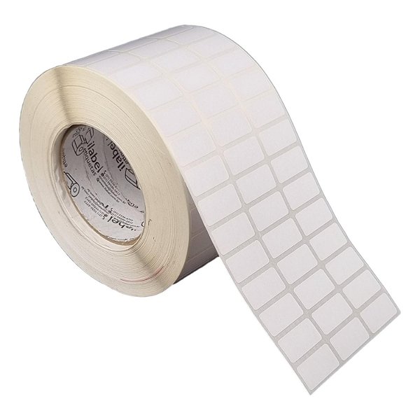 Etiqueta adesiva 30x15mm 3x1,5cm (3 colunas) Poliéster branco brilho p/ Zebra ZT230 S4M ZT410 Rolo c/ 90m Tubete 3 pol