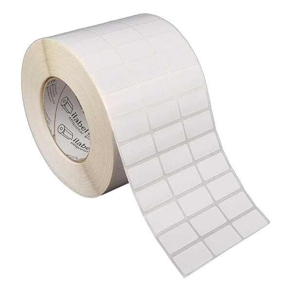 Etiqueta adesiva 33x17mm 3,3x1,7cm (3 colunas) Poliéster branco brilho Zebra ZT230 S4M ZT410 Rolo 90m Tubete 3 polegadas