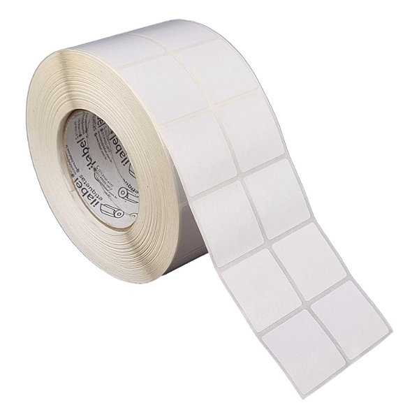 Etiqueta adesiva 40x40mm 4x4cm (2 colunas) Poliéster branco brilho p/ Zebra ZT230 S4M ZT410 Rolo 90m Tubete 3 polegadas
