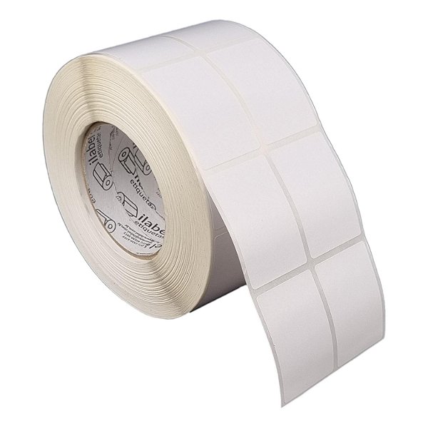 Etiqueta adesiva 40x60mm 4x6cm (2 colunas) Poliéster branco brilho p/ Zebra ZT230 S4M ZT410 Rolo 90m Tubete 3 polegadas