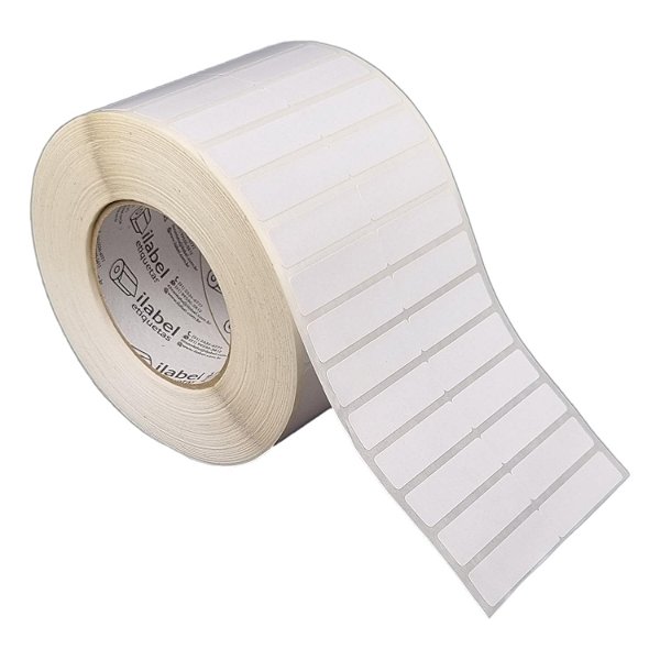 Etiqueta adesiva 50x15mm 5x1,5cm (2 colunas s/ espaçamento) Poliéster branco brilho Rolo c/ 90m Tubete 3 pol