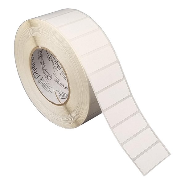 Etiqueta adesiva 50x20mm 5x2cm (1 coluna) Poliéster branco brilho p/ Zebra ZT230 S4M ZT410 Rolo 90m Tubete 3 polegadas