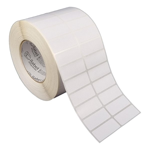 Etiqueta adesiva 50x20mm 5x2cm (2 colunas) Poliéster branco brilho p/ Zebra ZT230 S4M ZT410 Rolo 90m Tubete 3 polegadas