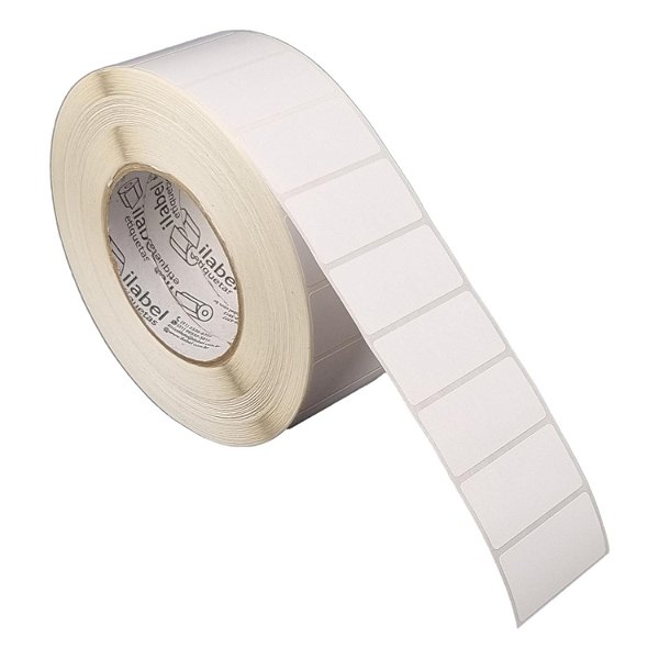 Etiqueta adesiva 50x25mm 5x2,5cm (1 coluna) Poliéster branco brilho p/ Zebra ZT230 S4M ZT410 Rolo 90m Tubete 3 polegadas