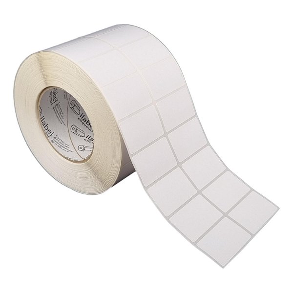 Etiqueta adesiva 50x30mm 5x3cm (2 colunas) Poliéster branco brilho p/ Zebra ZT230 S4M ZT410 Rolo 90m Tubete 3 polegadas