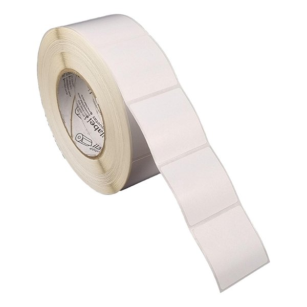 Etiqueta adesiva 50x50mm 5x5cm (1 coluna) Poliéster branco brilho p/ Zebra ZT230 S4M ZT410 Rolo 90m Tubete 3 polegadas