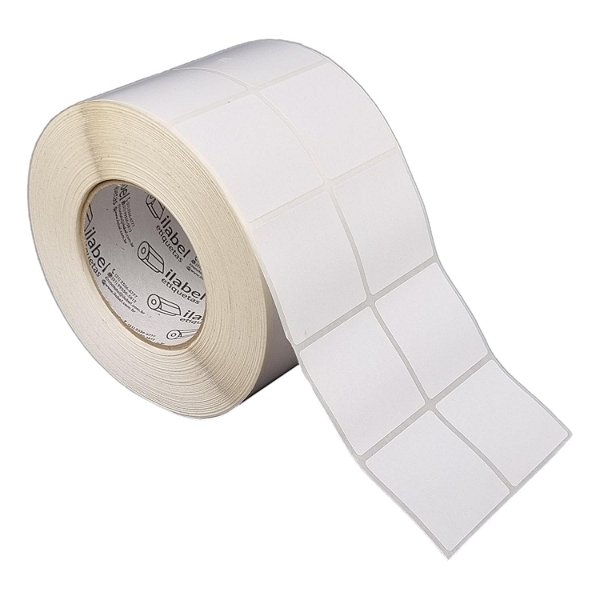 Etiqueta adesiva 50x50mm 5x5cm (2 colunas) Poliéster branco brilho p/ Zebra ZT230 S4M ZT410 Rolo 90m Tubete 3 polegadas