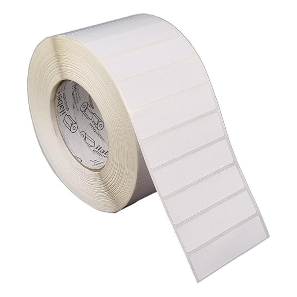 Etiqueta adesiva 80x20mm 8x2cm Poliéster branco brilho p/ Zebra ZT230 S4M ZT410 - Rolo c/ 3912 (90m) Tubete 3 polegadas
