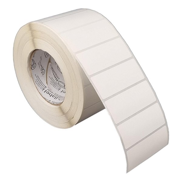 Etiqueta adesiva 80x30mm 8x3cm Poliéster branco brilho p/ Zebra ZT230 S4M ZT410 - Rolo c/ 2727 (90m) Tubete 3 polegadas