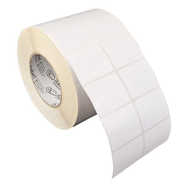 Etiqueta adesiva 50x40mm 5x4cm (2 colunas) Poliéster branco brilho p/ Zebra ZT230 S4M ZT410 Rolo c/ 90m Tubete 3 pol