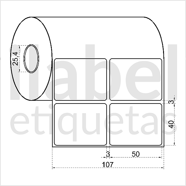Etiqueta adesiva 50x40mm 5x4cm (2 colunas) Poliéster cromo fosco p/ Zebra Argox Elgin - Rolo c/ 1394 (30m)