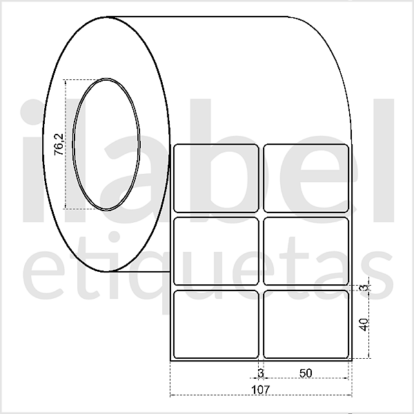 Etiqueta adesiva 50x40mm 5x4cm (2 colunas) Poliéster cromo fosco p/ Zebra ZT230 S4M ZT410 Rolo 90m Tubete 3 polegadas