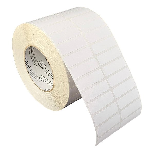 Etiqueta adesiva 50x15mm 5x1,5cm (2 colunas) Poliéster branco brilho p/ Zebra ZT230 S4M ZT410 Rolo c/ 90m Tubete 3 pol