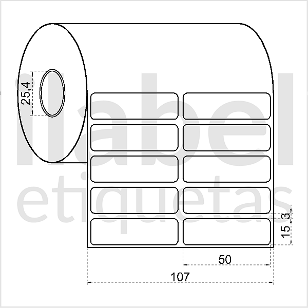 Etiqueta adesiva 50x15mm 5x1,5cm (2 colunas) Poliéster cromo fosco p/ Zebra Argox Elgin - Rolo c/ 3332 (30m)
