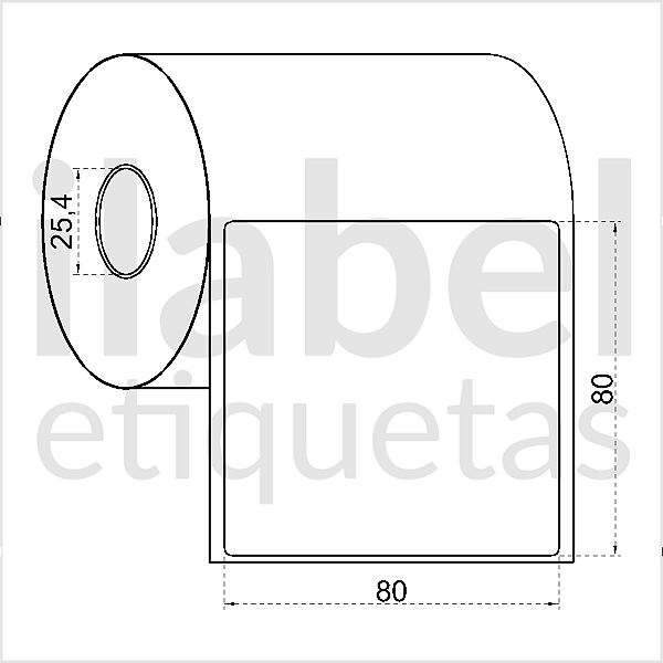 Etiqueta adesiva 80x80mm 8x8cm Poliéster cromo fosco p/ Zebra Argox Elgin - Rolo c/ 361 (30m)