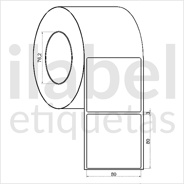 Etiqueta adesiva 80x80mm 8x8cm Poliéster cromo fosco p/ Zebra ZT230 S4M ZT410 - Rolo c/ 1083 (90m) Tubete 3 polegadas