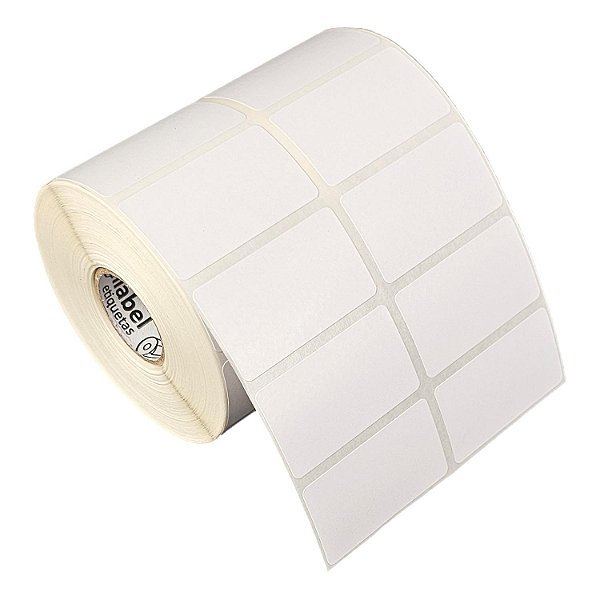 Etiqueta adesiva 45x25mm 4,5x2,5cm (2 colunas) Poliéster branco brilho p/ Zebra Argox Elgin Rolo c/ 2142 (30m)