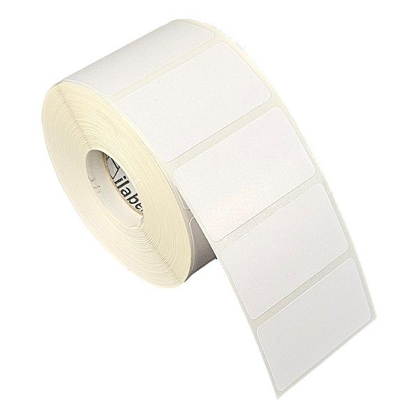Etiqueta adesiva 45x25mm 4,5x2,5cm (1 coluna) Poliéster branco brilho p/ Zebra Argox Elgin - Rolo c/ 1071 (30m)
