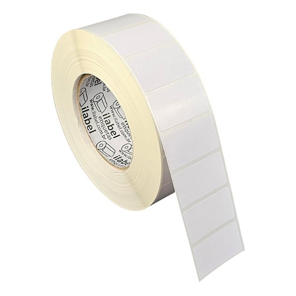 Etiqueta adesiva 45x25mm 4,5x2,5cm (1 coluna) Poliéster branco brilho p/ Zebra ZT230 S4M ZT410 Rolo 90m Tubete 3 pol