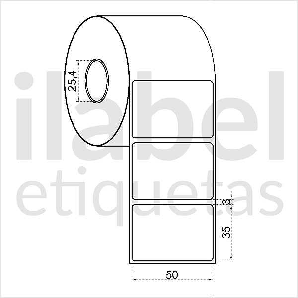 Etiqueta adesiva 50x35mm 5x3,5cm (1 coluna) Poliéster cromo fosco p/ Zebra Argox Elgin - Rolo c/ 789 (30m)