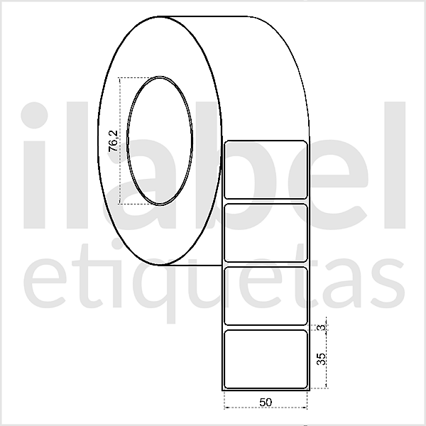 Etiqueta adesiva 50x35mm 5x3,5cm (1 coluna) Poliéster cromo fosco Zebra ZT230 S4M ZT410 Rolo c/ 90m Tubete 3 polegadas