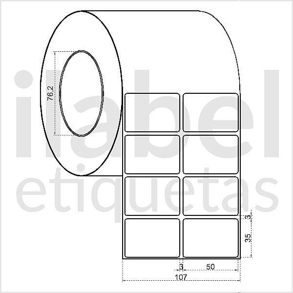 Etiqueta adesiva 50x35mm 5x3,5cm (2 colunas) Poliéster cromo fosco Zebra ZT230 S4M ZT410 Rolo c/ 90m Tubete 3 polegadas