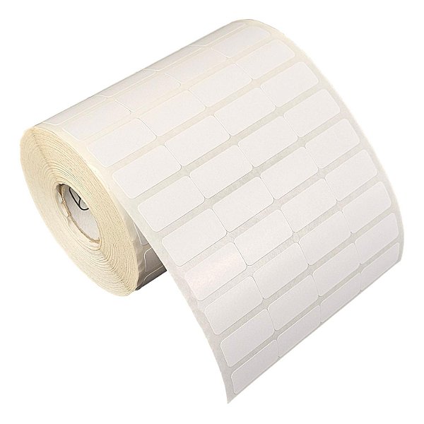 Etiqueta adesiva 25x12mm 2,5x1,2cm (4 colunas) Poliéster branco brilho p/ Zebra Argox Elgin - Rolo c/ 8000 (30m)