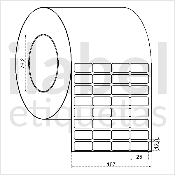 Etiqueta adesiva 25x12mm 2,5x1,2cm (4 colunas) Poliéster cromo fosco Zebra ZT230 S4M ZT410 Rolo 90m Tubete 3 polegadas