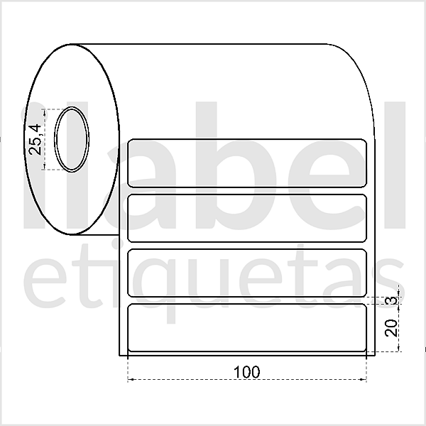 Etiqueta adesiva 100x20mm 10x2cm Poliéster cromo fosco p/ Zebra Argox Elgin - Rolo c/ 1304 (30m)