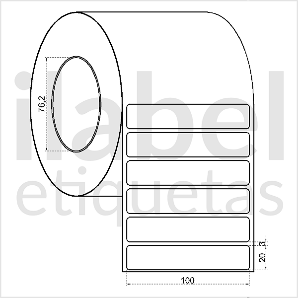 Etiqueta adesiva 100x20mm 10x2cm Poliéster cromo fosco p/ Zebra ZT230 S4M ZT410 Rolo c/ 3912 (90m) Tubete 3 polegadas