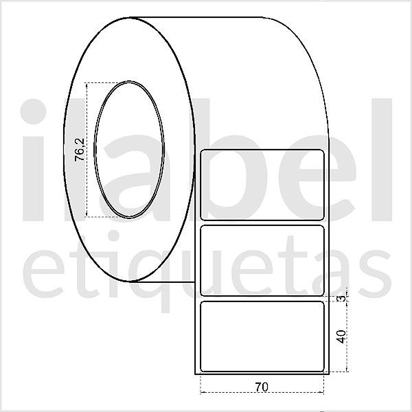 Etiqueta adesiva 70x40mm 7x4cm Poliéster cromo fosco p/ Zebra ZT230 S4M ZT410 - Rolo c/ 2094 (90m) Tubete 3 polegadas