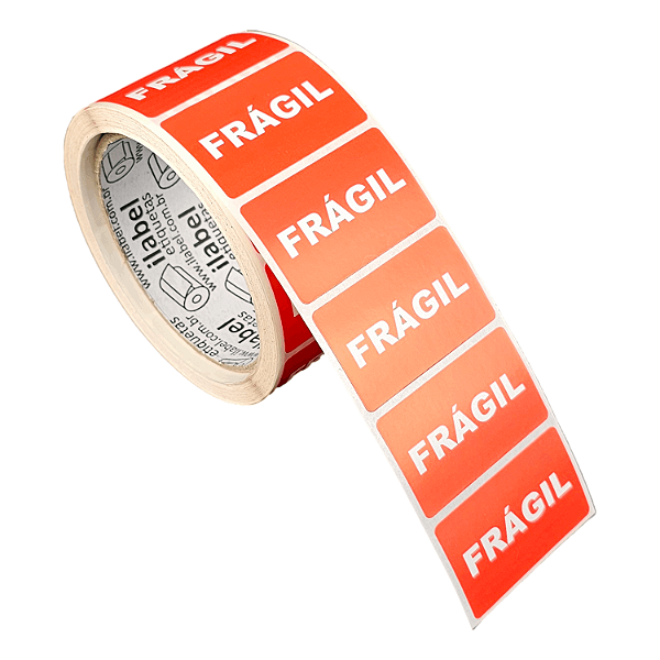 Etiqueta adesiva Frágil 50x30mm 5x3cm (1 coluna) Couche para caixa de papelão embalagem - Rolo c/ 500 (17m)