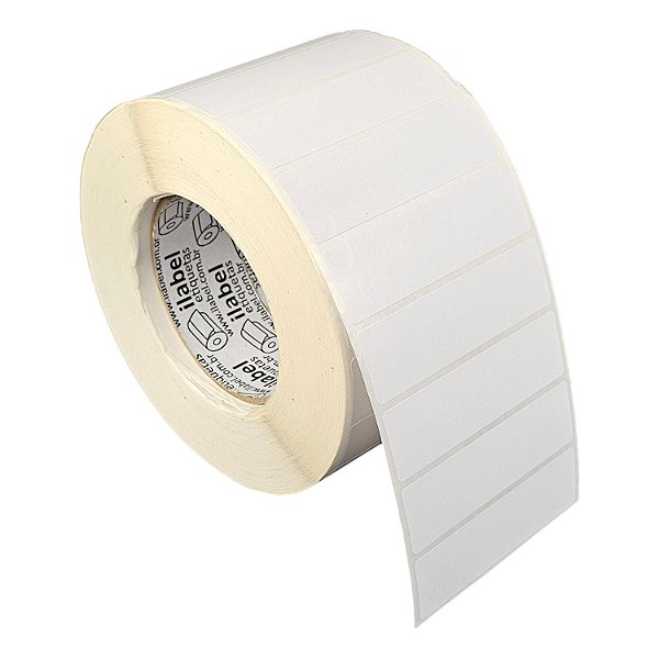 Etiqueta adesiva 85x25mm 8,5x2,5cm Poliéster branco brilho p/ Zebra ZT230 S4M ZT410 - Rolo c/ 3213 90m Tubete 3 polegadas