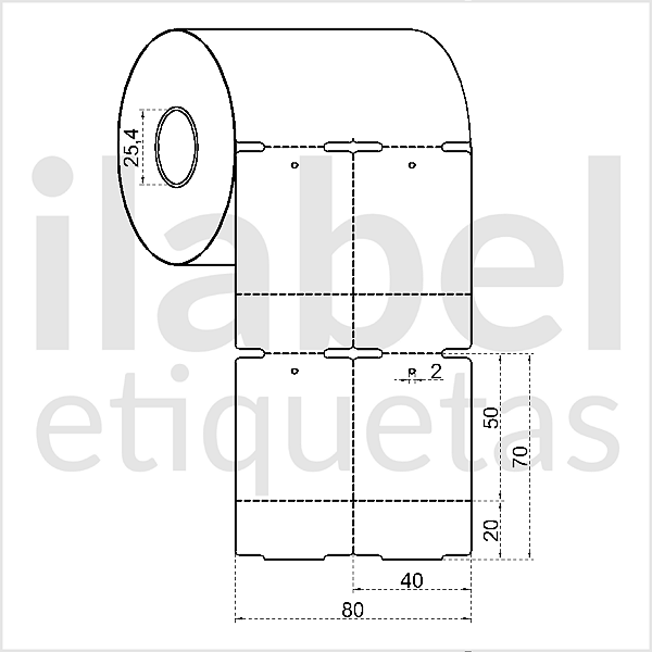 Etiqueta tag roupa 40x70mm 4x7cm (2 colunas) 1 picote Couche cartão p/ Zebra Argox Elgin - Rolo c/ 857 (30m)