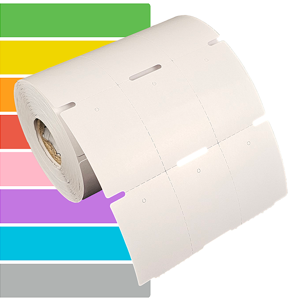 Etiqueta tag roupa 35x50mm 3,5x5cm (3 colunas) sem picote Couche cartão Zebra Argox Elgin - Rolo c/ 1800 (30m)