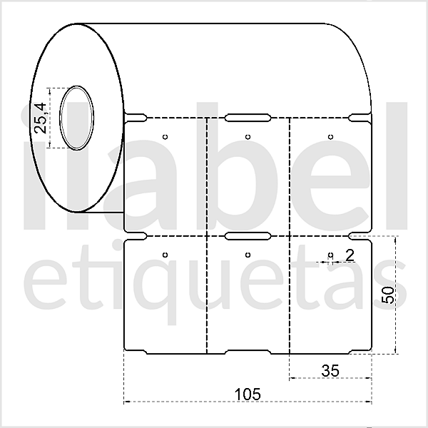 Etiqueta tag roupa 35x50mm 3,5x5cm (3 colunas) sem picote Couche cartão Zebra Argox Elgin - Rolo c/ 1800 (30m)