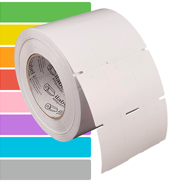 Etiqueta tag roupa 35x60mm 3,5x6cm (3 col) sem picote Couche cartão Zebra ZT230 S4M ZT410 Rolo 90m Tubete 3 pol