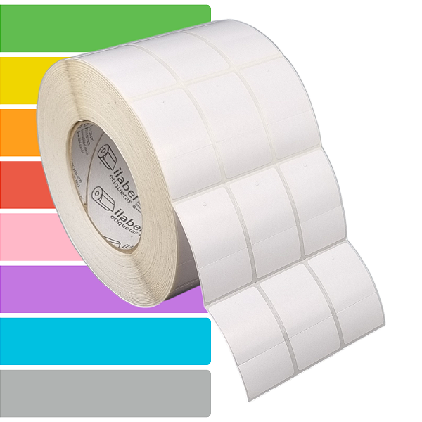 Etiqueta tag roupa adesiva 33x55mm 3,3x5,5cm (3 col) 1 corte Couche Zebra ZT230 S4M ZT410 Rolo 90m Tubete 3 pol