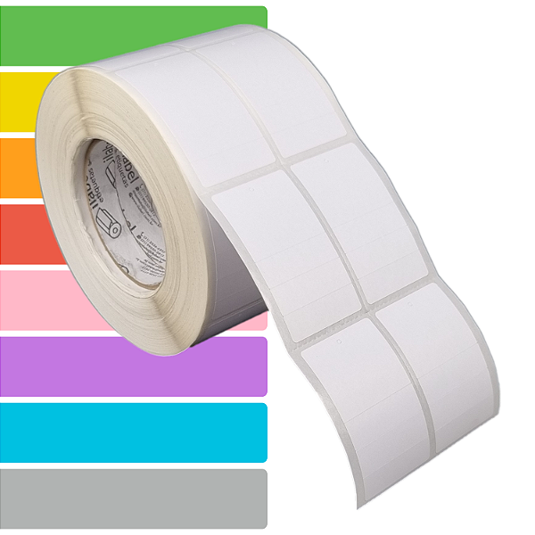 Etiqueta tag roupa adesiva 43x75mm 4,3x7,5cm (2 col) 3 cortes Couche p/ Zebra ZT230 S4M Rolo 90m Tubete 3 pol