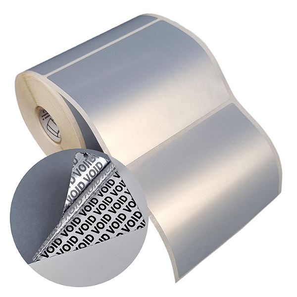 Etiqueta adesiva 100x80mm 10x8cm VOID prata fosco p/ Zebra Argox Elgin - Rolo c/ 361 (30m)
