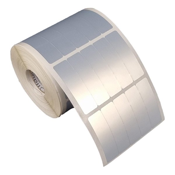 Etiqueta adesiva 15x50mm 1,5x5cm (5 colunas) VOID prata fosco p/ Zebra Argox Elgin - Rolo c/ 2830 (30m)