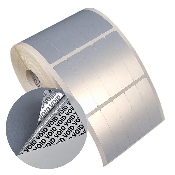 Etiqueta adesiva 15x50mm 1,5x5cm (5 colunas) VOID prata fosco p/ Zebra Argox Elgin - Rolo c/ 2830 (30m)