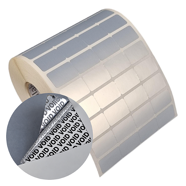 Etiqueta adesiva 25x15mm 2,5x1,5cm (4 colunas) VOID prata fosco p/ Zebra Argox Elgin - Rolo c/ 6664 (30m)
