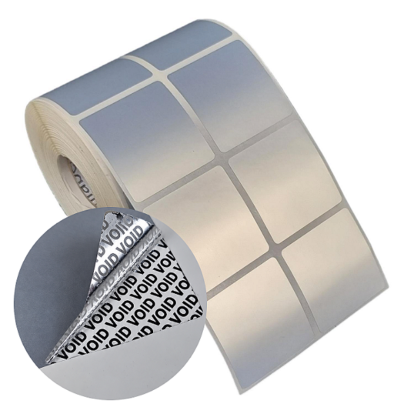 Etiqueta adesiva 40x40mm 4x4cm (2 colunas) VOID prata fosco p/ Zebra Argox Elgin - Rolo c/ 1394 (30m)