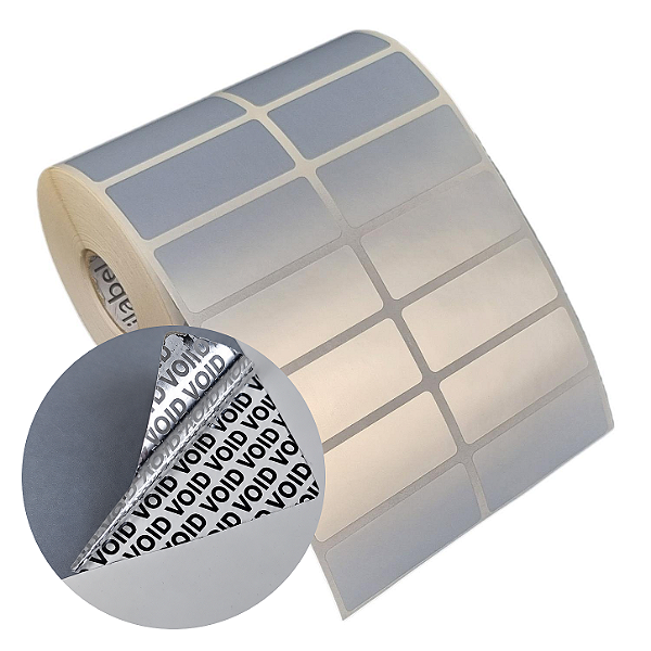 Etiqueta adesiva 50x20mm 5x2cm (2 colunas) VOID prata fosco p/ Zebra Argox Elgin - Rolo c/ 2608 (30m)
