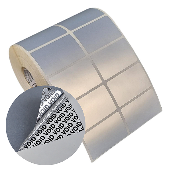 Etiqueta adesiva 50x30mm 5x3cm (2 colunas) VOID prata fosco p/ Zebra Argox Elgin - Rolo c/ 1818 (30m)