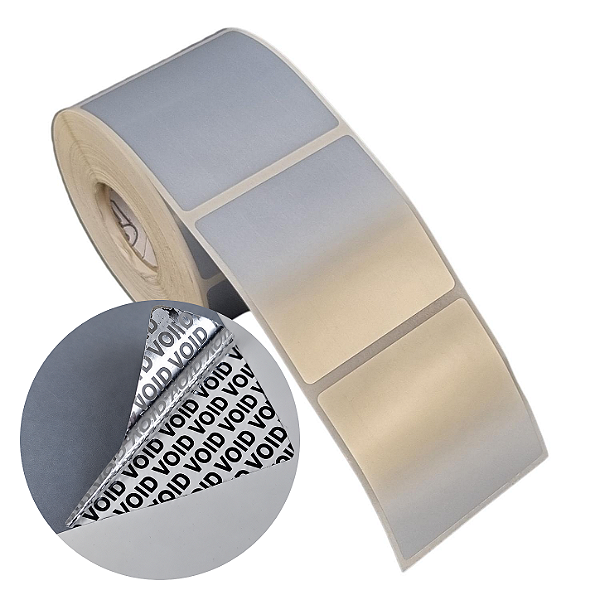 Etiqueta adesiva 50x50mm 5x5cm (1 coluna) VOID prata fosco p/ Zebra Argox Elgin - Rolo c/ 566 (30m)