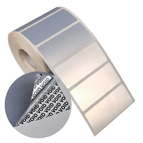 Etiqueta adesiva 60x25mm 6x2,5cm VOID prata fosco p/ Zebra Argox Elgin - Rolo c/ 1071 (30m)