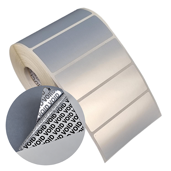 Etiqueta adesiva 80x30mm 8x3cm VOID prata fosco p/ Zebra Argox Elgin - Rolo c/ 909 (30m)
