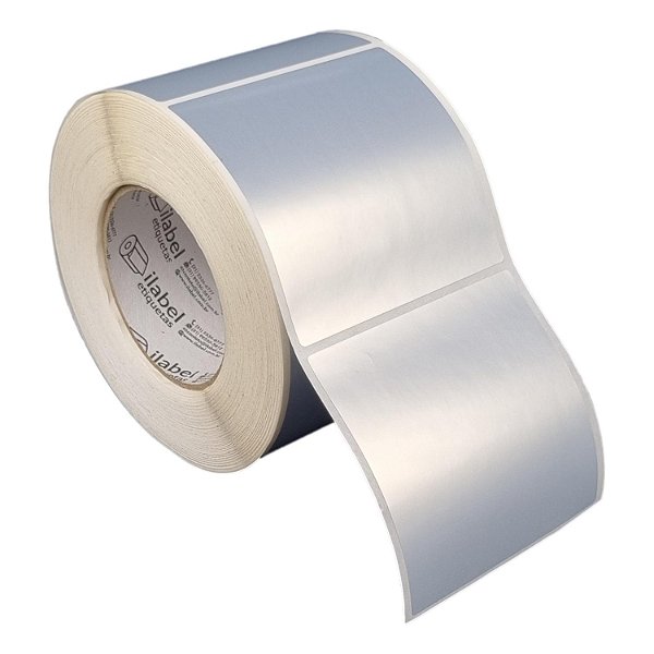 Etiqueta adesiva 100x100mm 10x10cm VOID prata fosco p/ Zebra ZT230 S4M ZT410 - Rolo c/ 873 (90m) Tubete 3 polegadas